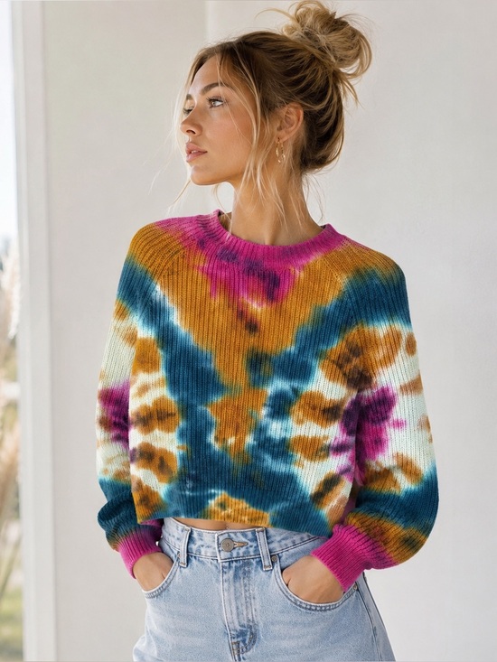 Young Fabulous & Broke Sweaters - Young Fabulous & Broke (YFB) Women’s Tie Dye Oversize Cropped Sweater Sz XS